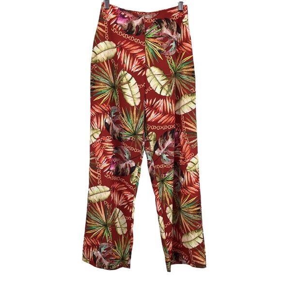Guess Wide-Leg Pants Size XS Xsmall‎ Leta Tropical Print Red High-Rise - Picture 2 of 12